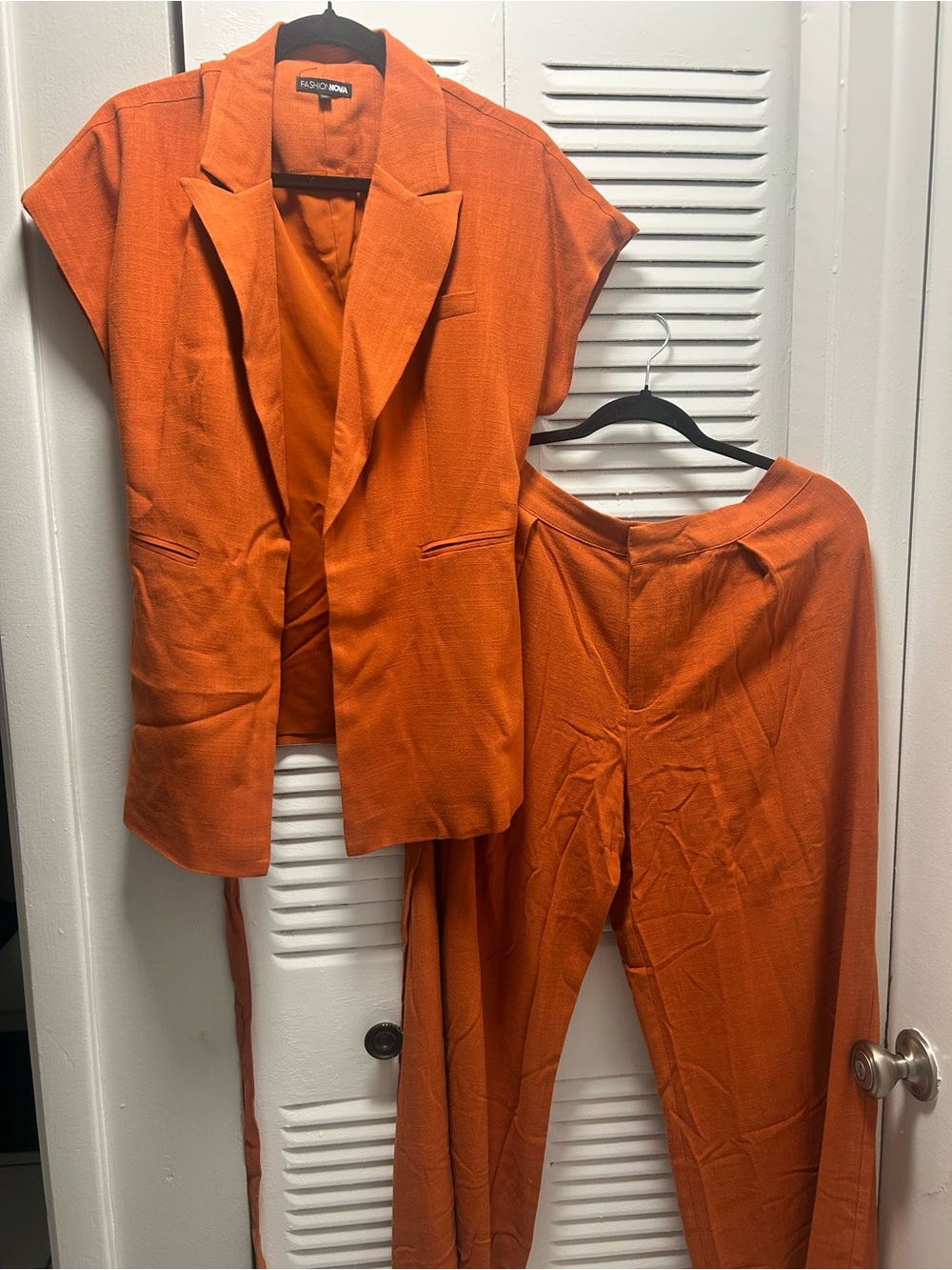 Fashion Nova Orange Short Sleeve Blazer & High-Waist Pants Set